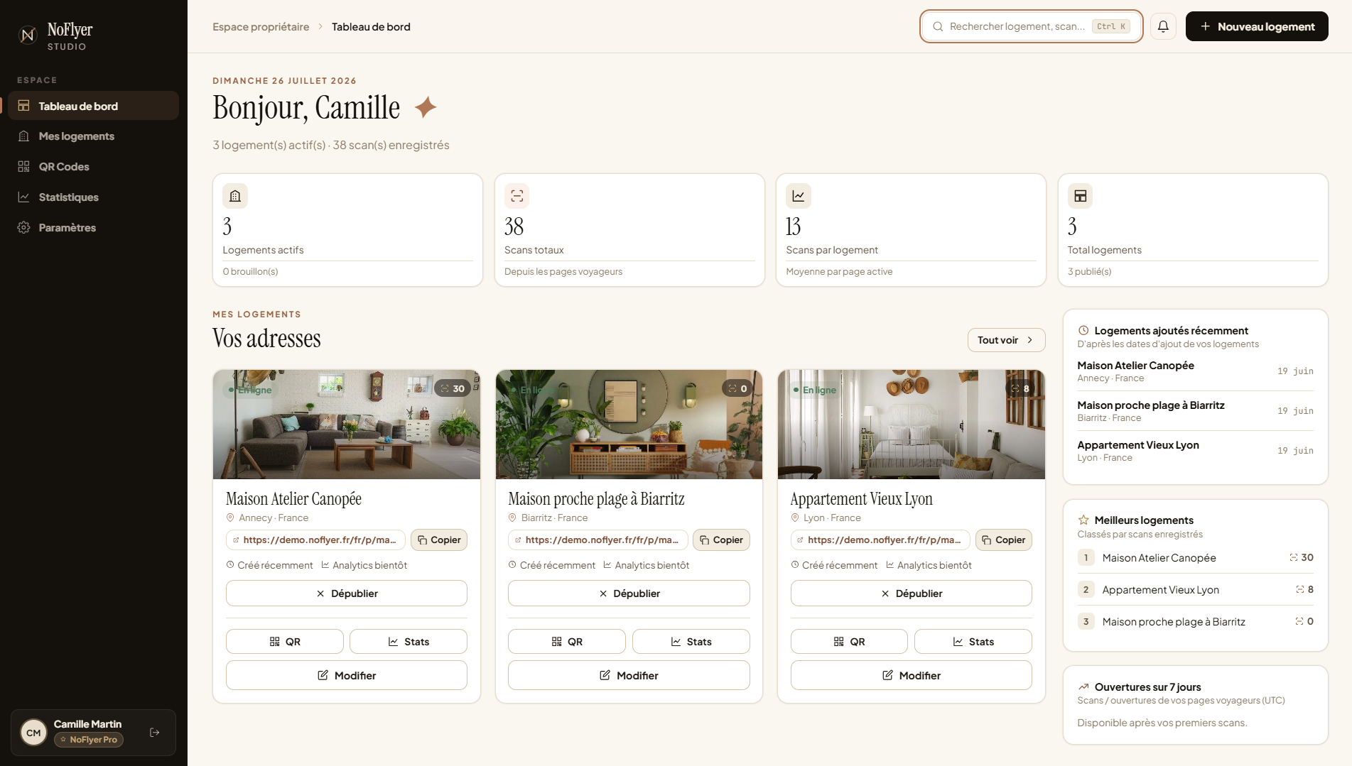 Le tableau de bord NoFlyer